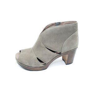 Dansko Leather Peep Toe Booties Taupe Cutout Block Heel Zip Ankle Boots EU 39